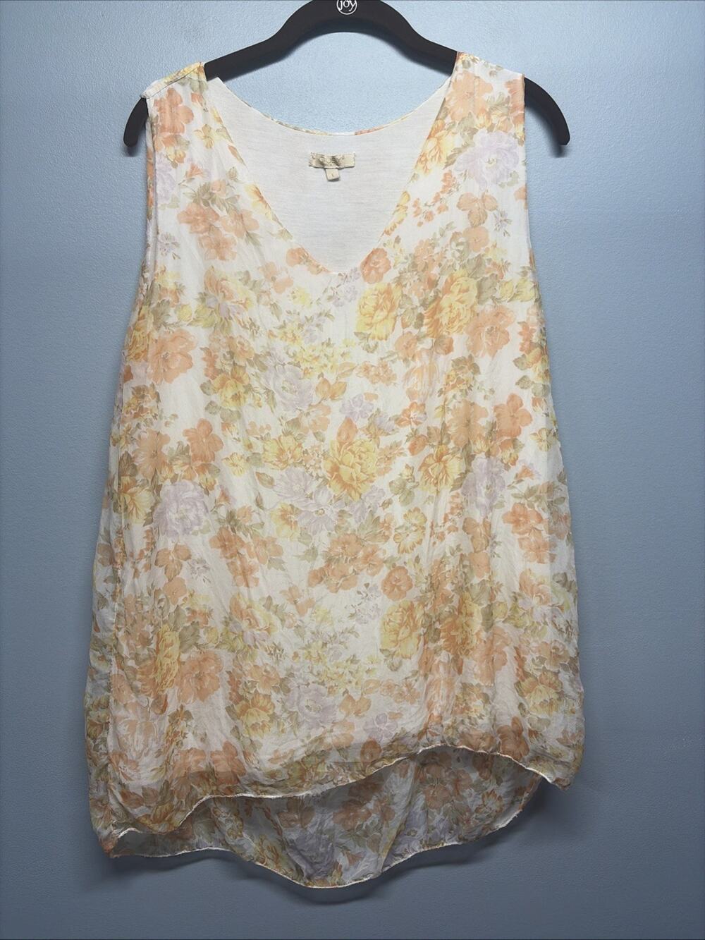 Giusy Silk Floral Lined Sleeveless V-Neck Flowy Top - Sz Large - Autumn Colors!